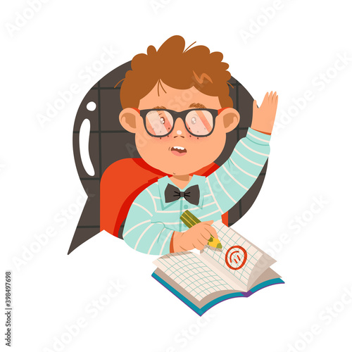 Wallpaper Mural Cute Freckled Boy in Glasses Sitting at School Desk Engaged in Primary Education Vector Illustration Torontodigital.ca