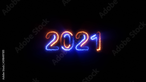 2021 Happy New Year neon light sign background ,2021 neon text background new year concept, 3D illustration.