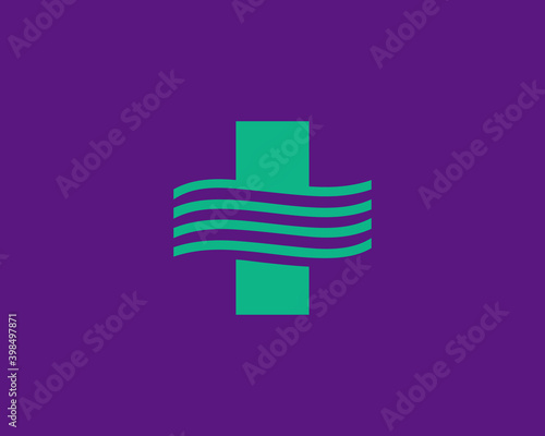 Abstract minimalist medical cross logo design. Creative plus with waves logotype icon vector design illustration.
