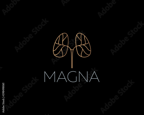 Abstract lungs, tree, leaves, plant logo vector design template in linear style. Creative eco, health, medicine concept sign logotype emblem.