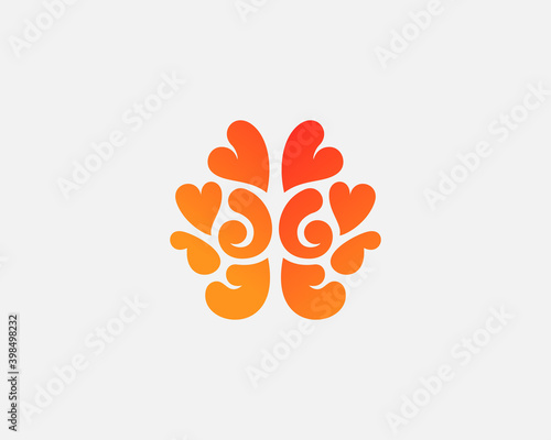 Brain from hearts logo design vector template in minimal style. Brainstorm think idea creativity logotype concept icon isolated on light background.