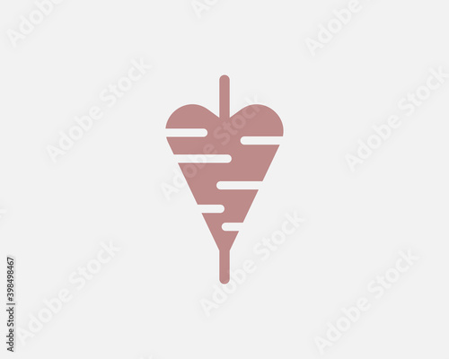 Abstract heart love logo vector. Creative kebab shawarma spit meat logotype sign icon isolated on light background.