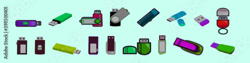 set of pen drive cartoon icon design template with various models. vector illustration isolated on blue background
