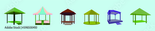 set of gazebo cartoon icon design template with various models. vector illustration isolated on blue background