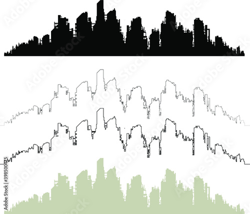 vector city skyline set, cityscape illustration, outline city