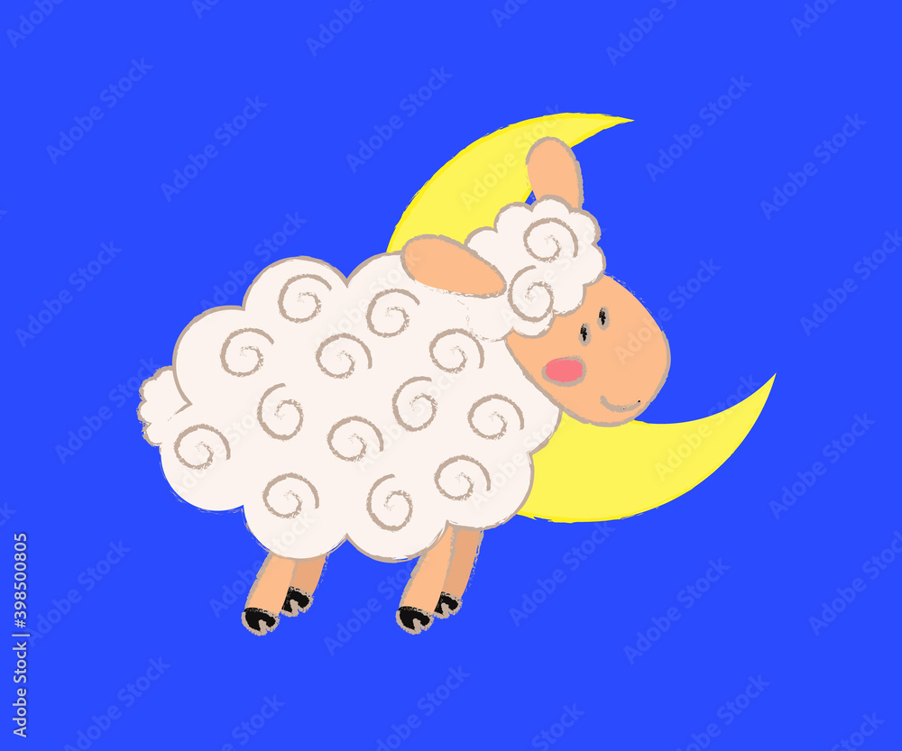 Cute lamb and the moon on a dark background. Cartoon. Vector illustration. Cute lamb and the moon on a dark background. Cartoon. Vector illustration.