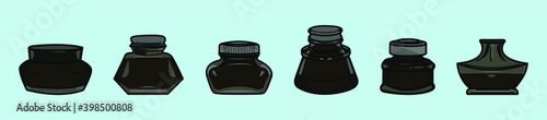 set of ink bottles cartoon icon design template with various models. vector illustration isolated on blue background