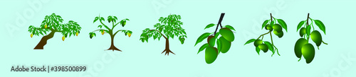 set of mango tree cartoon icon design template with various models. vector illustration isolated on blue background