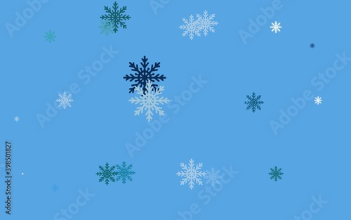 Light BLUE vector background with xmas snowflakes. Glitter abstract illustration with crystals of ice. New year design for your business advert.