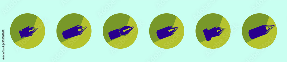 set of pen nib cartoon icon design template with various models. vector illustration isolated on blue background set of pen nib cartoon icon design template with various models. vector illustration isolated on blue background