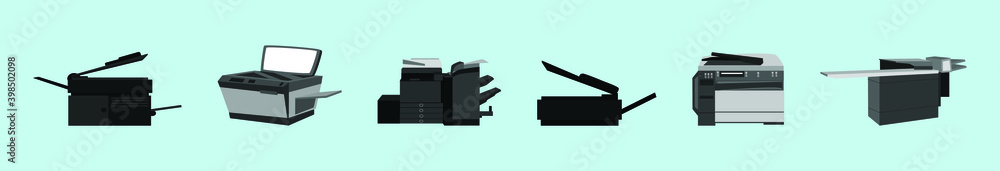 set of photocopier cartoon icon design template with various models. vector illustration isolated on blue background set of photocopier cartoon icon design template with various models. vector illustration isolated on blue background