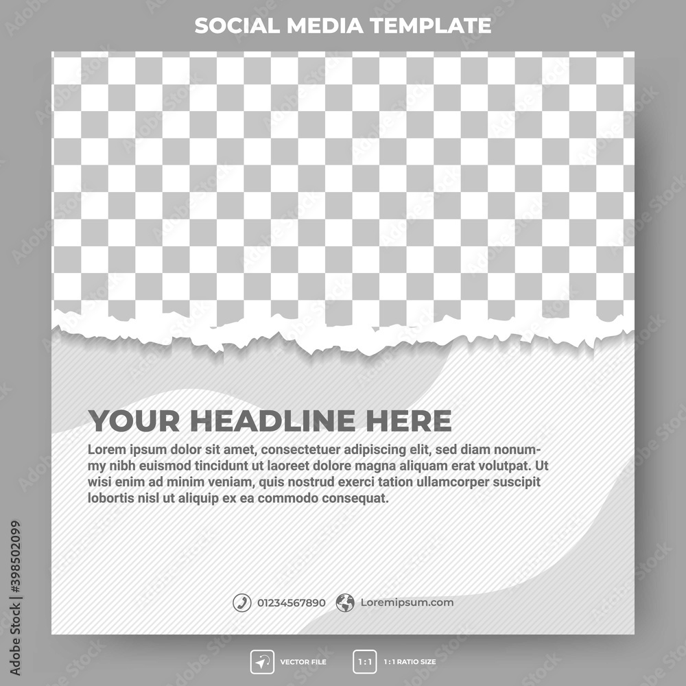 Editable square banner template. Torn paper with abstract pattern illustration. Flat design vector with photo collage. Usable for social media post and web internet ads.