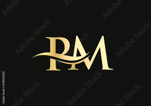 Swoosh Letter PM Logo Design for business and company identity. Creative PM letter with luxury concept.