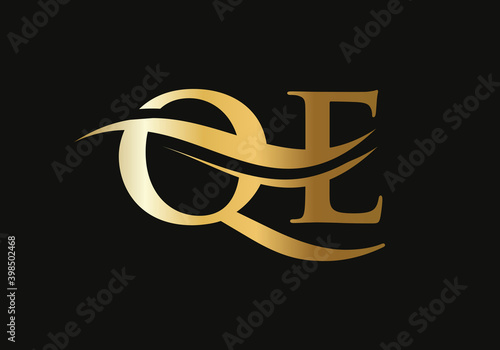 Swoosh Letter QE Logo Design for business and company identity. Creative QE letter with luxury concept. photo