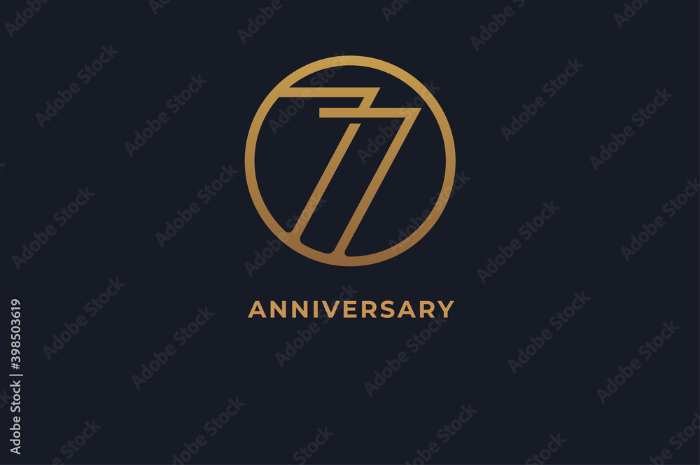 Number 77 logo, gold line circle with number inside, usable for anniversary and invitation, golden number design template, vector illustration Number 77 logo, gold line circle with number inside, usable for anniversary and invitation, golden number design template, vector illustration