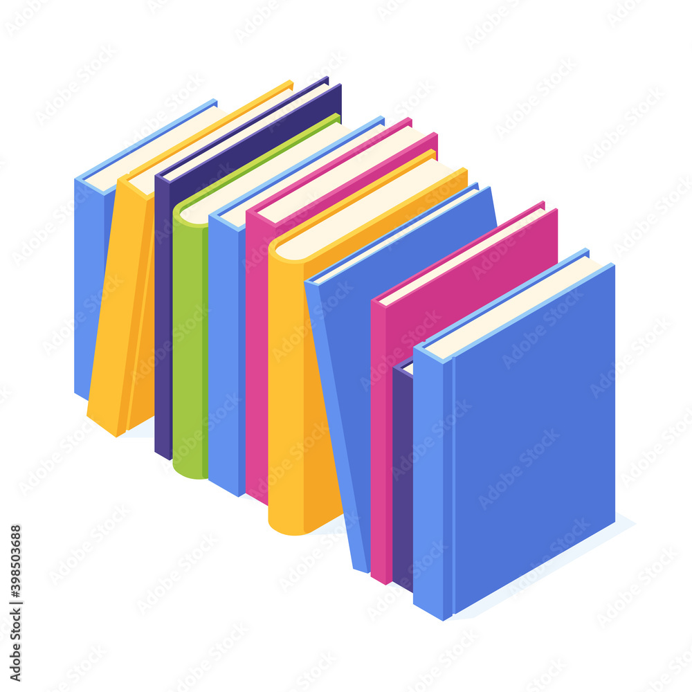 Stack of standing paper books with hard cover isometric. Stack of standing paper books with hard cover isometric.