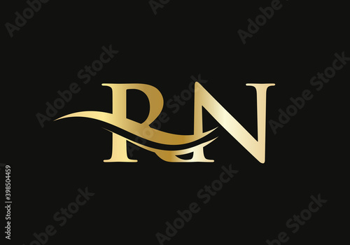 RN Letter Logo Design for business and company identity. Creative RN letter with luxury concept. Water Wave RN Logo Vector.  photo