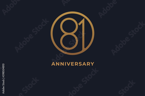 Number 81 logo, gold line circle with number inside, usable for anniversary and invitation, golden number design template, vector illustration