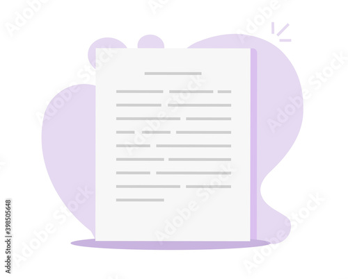 Text file or letter document form vector flat cartoon illustration, article on paper sheet page, notepad message idea