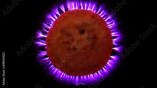 Kirlian photography of Kumquat fruit (Citrus japonica). photo