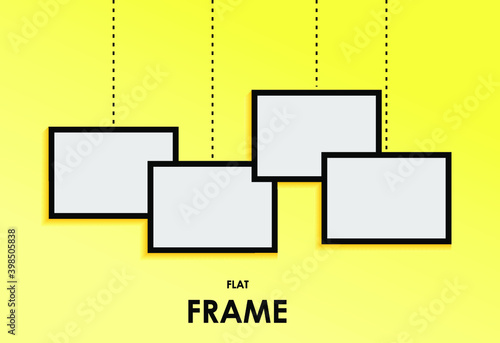 four hanging photo frames on a yellow background