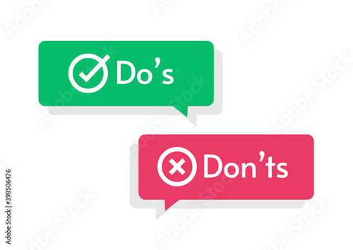 Allowed and not allowed reminder help guidance, positive and negative check marks checkboxes, Do s and don ts concept checkmarks vector, positive and negative check marks checkboxes
