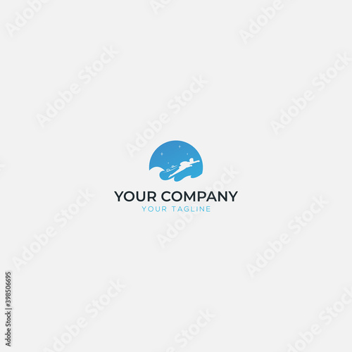 flying superhero logo and sea wave logo