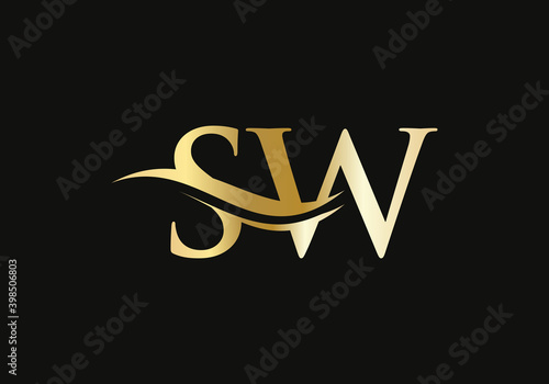 Letter SW Logo Design with water wave concept. SW letter logo design