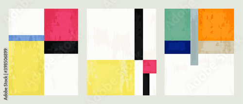 Set 3 illustration vector EPS print hand draw painted abstract shapes geometry contemporary aesthetic mid century modern art Scandinavian nordic design style