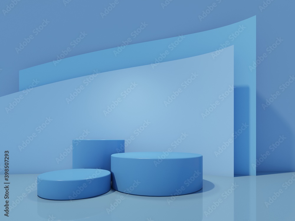 Cosmetic bottle podium with on blue background. 3d rendering. Cosmetic bottle podium with on blue background. 3d rendering.