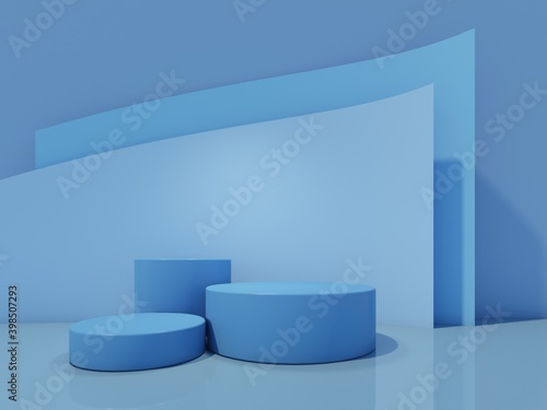 Cosmetic bottle podium with on blue background. 3d rendering.