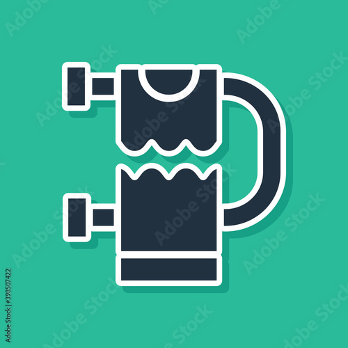 Blue Heated towel rail icon isolated on green background.  Vector.
