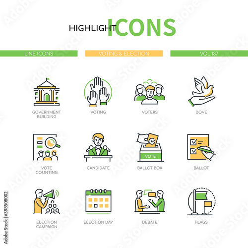 Voting and election - modern line design style icons set