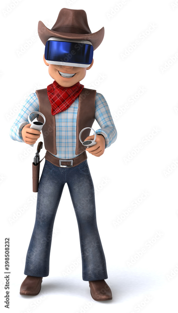 Fun 3D Illustration of a cowboy with a VR Helmet