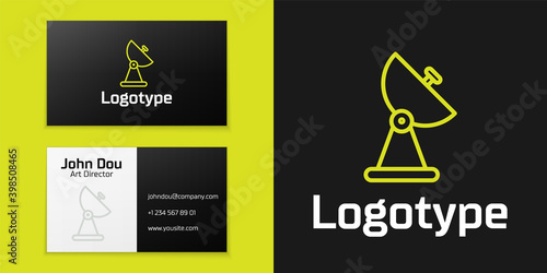 Logotype line Radar icon isolated on black background. Search system. Satellite sign. Logo design template element. Vector Illustration