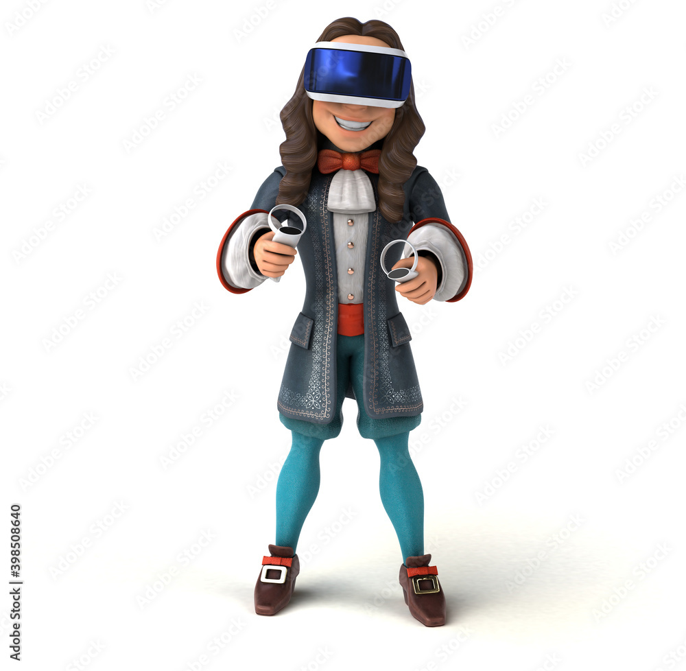 Fun 3D Illustration of a baroque gentleman with a VR Helmet Fun 3D Illustration of a baroque gentleman with a VR Helmet