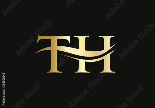 Creative and Minimalist Letter TH Logo Design with water wave concept. TH letter logo design