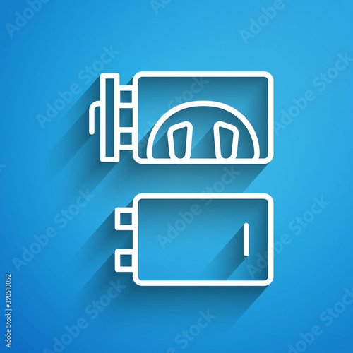White line Crematorium icon isolated on blue background. Long shadow. Vector