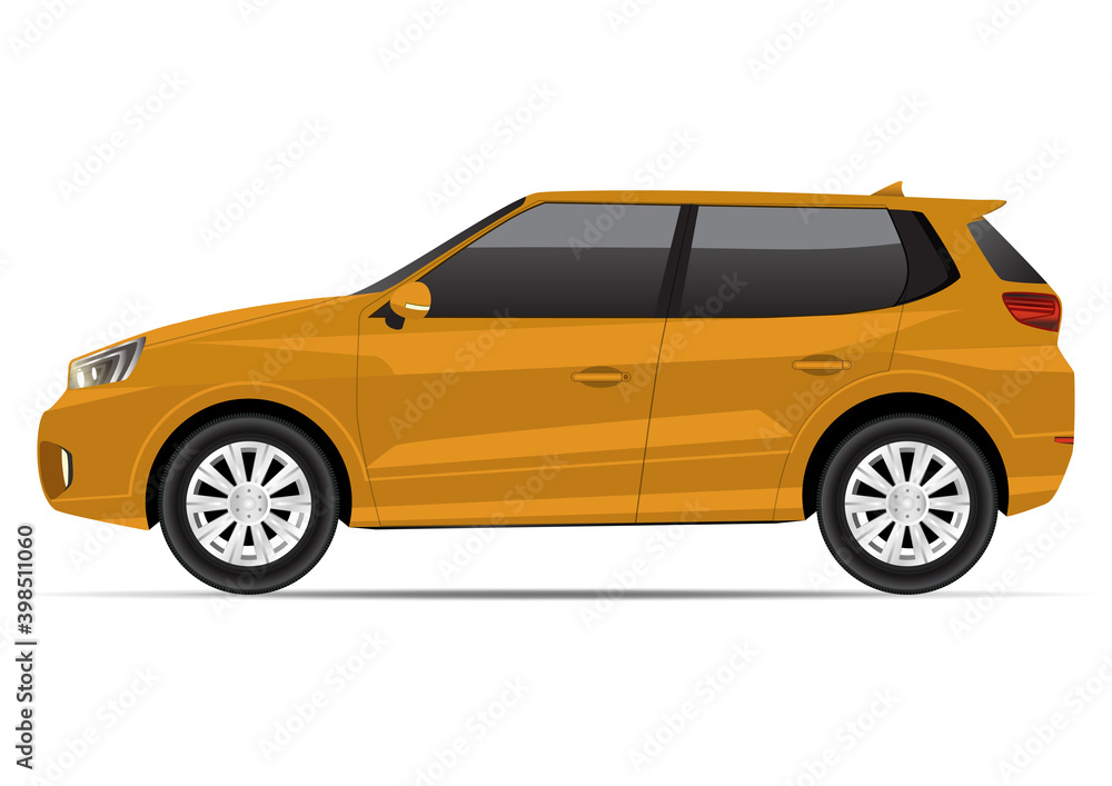 Realistic yellow compact SUV car side view