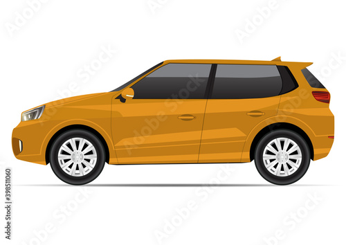 Realistic yellow compact SUV car side view