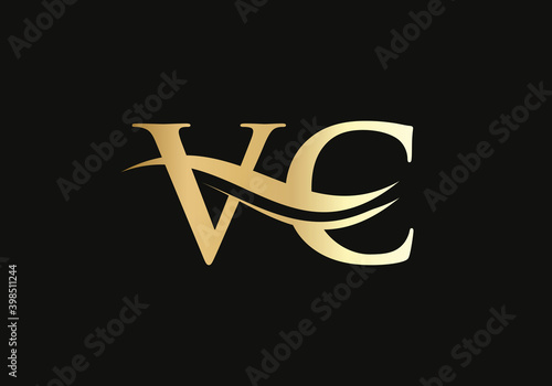 Letter VC Logo Design with water wave concept. VC letter logo design