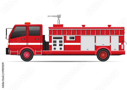 Realistic fire truck side view