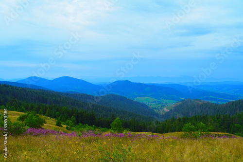 Mountain landscape from top of mountain in the Carpathians