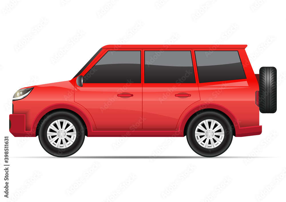 Realistic red SUV car side view Realistic red SUV car side view