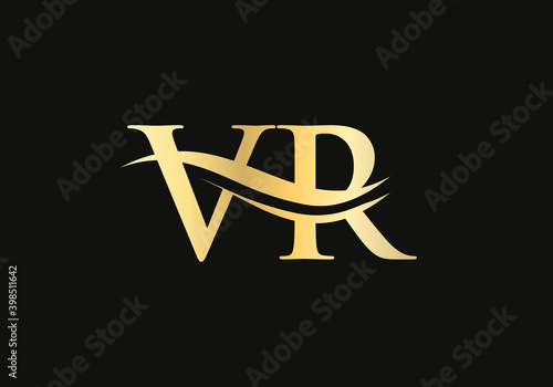 Minimalist Letter VR Logo Design with water wave concept. VR letter logo design
