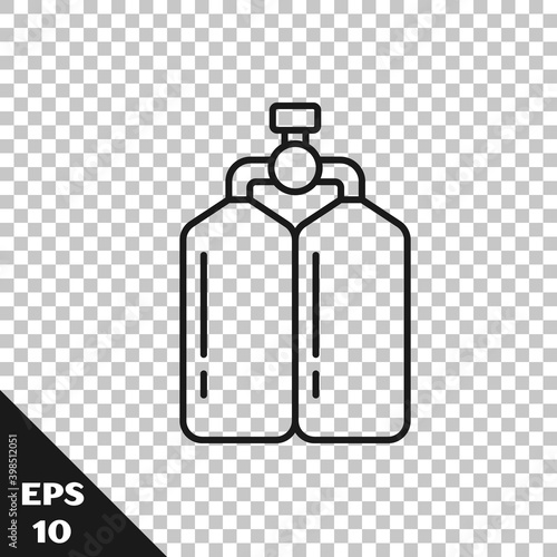 Black line Aqualung icon isolated on transparent background. Oxygen tank for diver. Diving equipment. Extreme sport. Diving underwater equipment.  Vector.