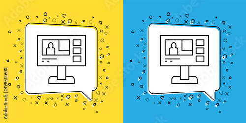 Set line Television report icon isolated on yellow and blue background. TV news.  Vector.