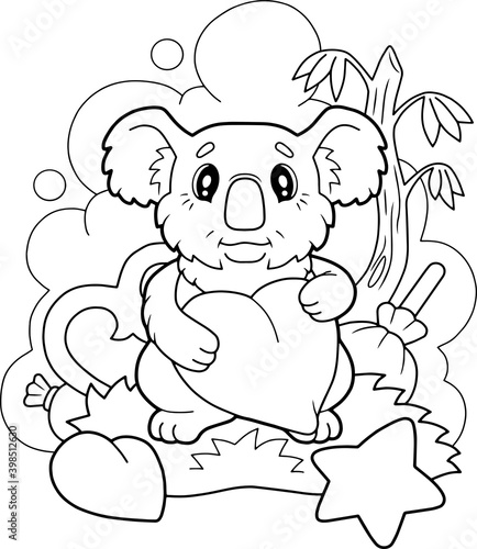 Photography cartoon cute koala, coloring book, funny illustration