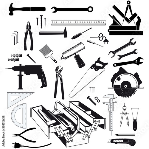 Handwerkzeuge und Messinstrumente Illustration, isoliert, Vektor