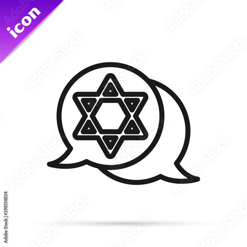 Black line Star of David icon isolated on white background. Jewish religion symbol. Symbol of Israel.  Vector.